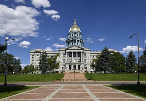 Colorado capitol - Capital: Denver. Population: (2020) 5,773,714; (2023 est.) 5,877,610. Governor: Jared Polis (Democrat) Date Of Admission: August 1, 1876.